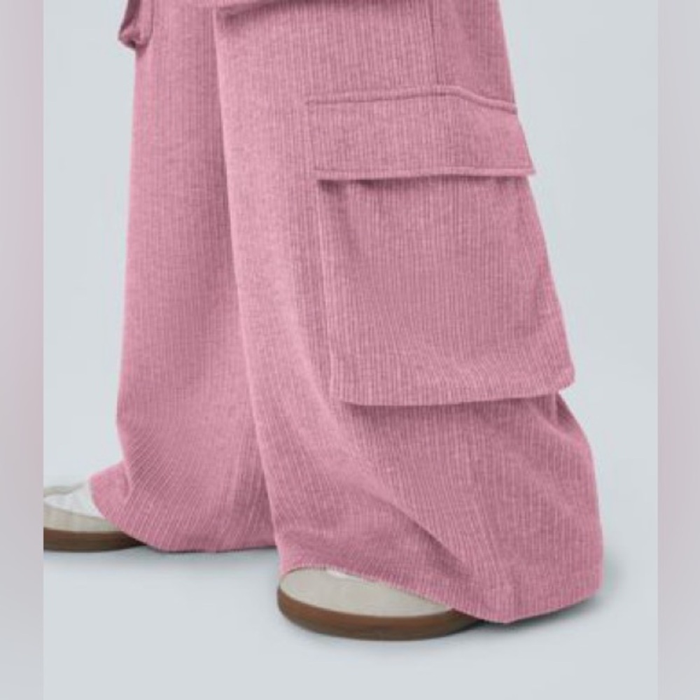 Halara Mid Rise Drawstring Pockets Wide Leg Cargo Casual Pants Wild Rose -L - Picture 3 of 8
